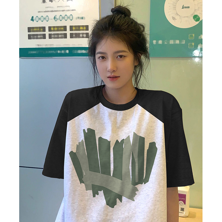 Kaos Couple Lengan Pendek Heart Black joint White Oversize T-shirts Korean Style/Atasan Wanita