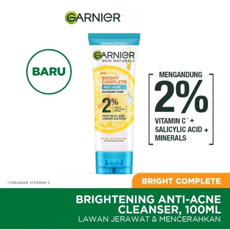 GARNIER BRIGHT COMPLETE ANTI ACNE CLEANSING FACIAL FOAM - FACIAL WASH