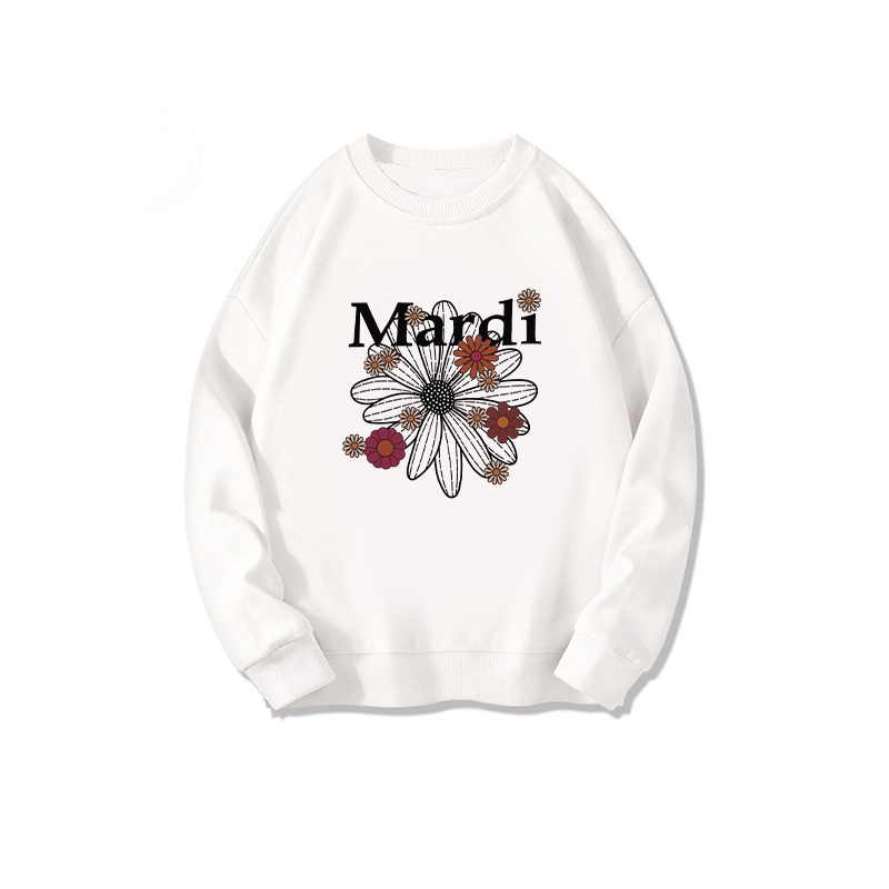 sweater wanita korean style lengan panjang letter daisy motif graffiti switer putih oversize sweater crewneck