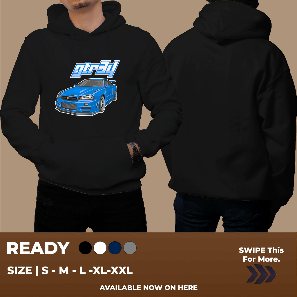 HOODIE NISSAN SKYLINE R 34 BLUE JDM 02 KEREN BANGET UNTUK PRIA