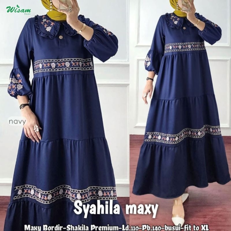 Dress import wanita kekinian maxy bordir shakila premium syahila maxy by wisam