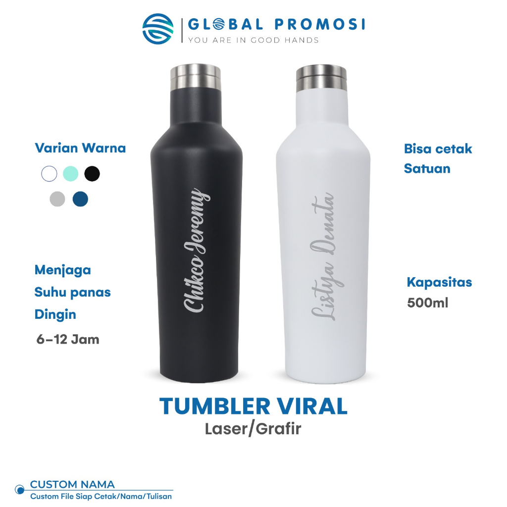 Tumbler Custom Viral Stainless Laser Grafir Souvenir/Promosi Murah Cetak Nama/Logo/Karakter Jakarta