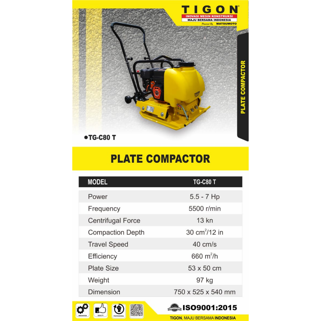 Mesin Stamper Kodok Plat TG-C80T TIGON Tangki Air / Compactor Plate Pemadat Tanah  TG C80T TIGON