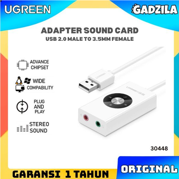 UGREEN Sound Card Adaptor External Laptop Komputer USB to Dual Jack 3.5mm