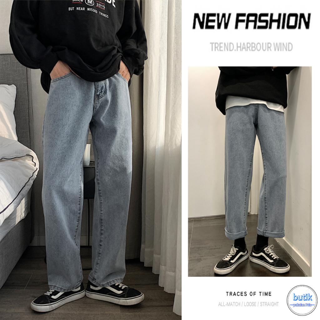 Jeans Pria Panjang Kasual Jeans Pria Santai Straight Baggy Pants Pria Jeans Celana Kulot Oversize Pria Jeans Korean Style Pria