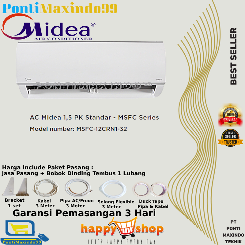 AC SPLIT LOW WATT MIDEA MSAF-12CRN1-32 1,5 PK PLUS PASANG