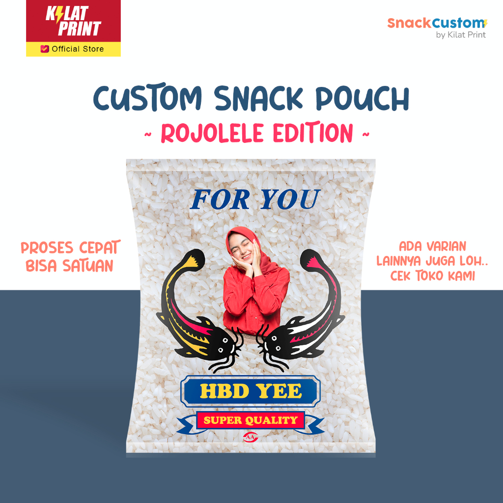 Snack Custom Foto Teks Bungkus Pouch Jumbo Ala Rojolele Edition