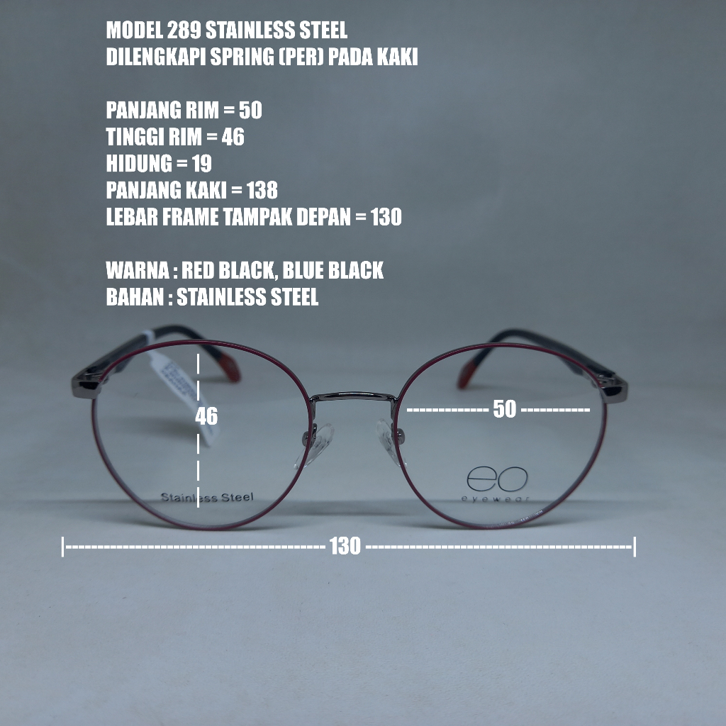 FRAME KACAMATA 289 STAINLESS STEEL PRIA WANITA