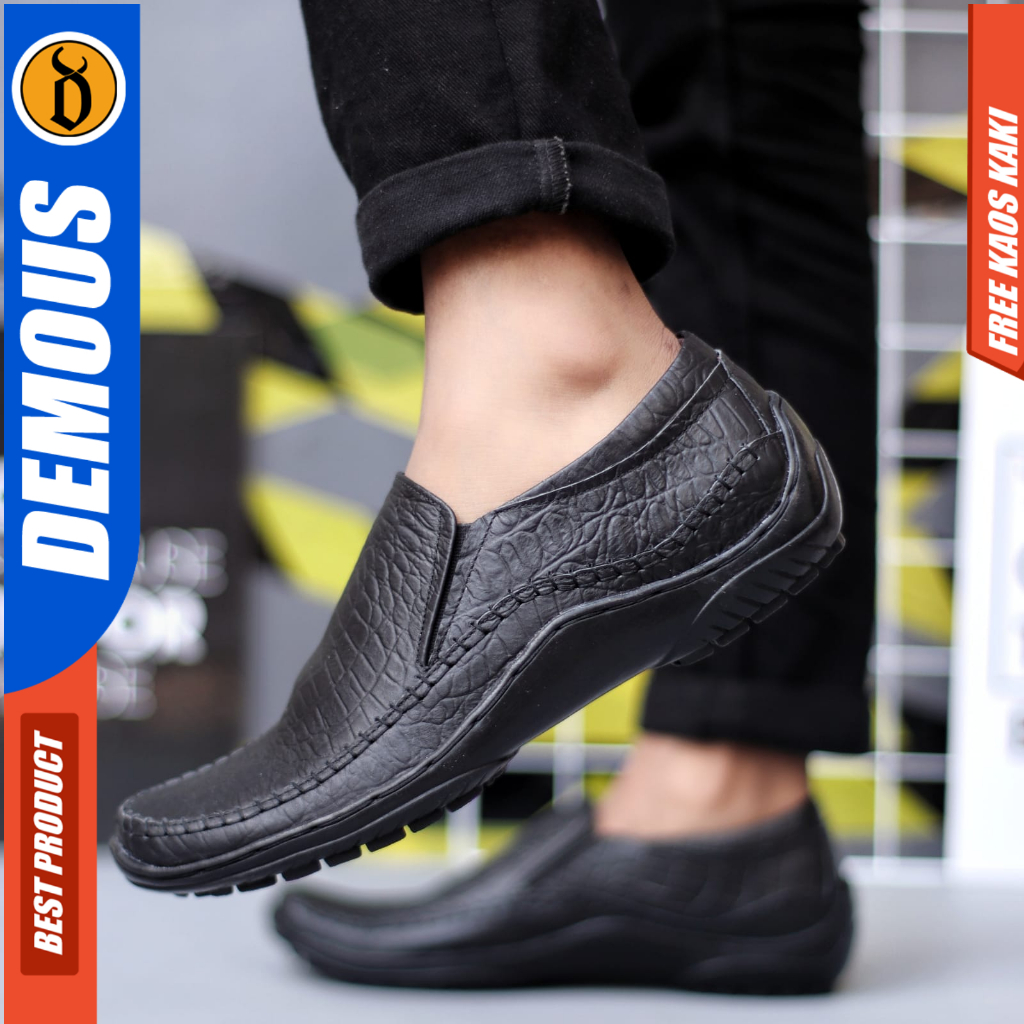 DEMOUS CROCO - Sepatu Formal Casual Hitam Kulit Asli Pria