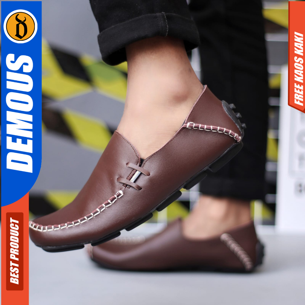 DEMOUS MOCLEA - Sepatu Slip-on Casual Kulit Kerja Pria