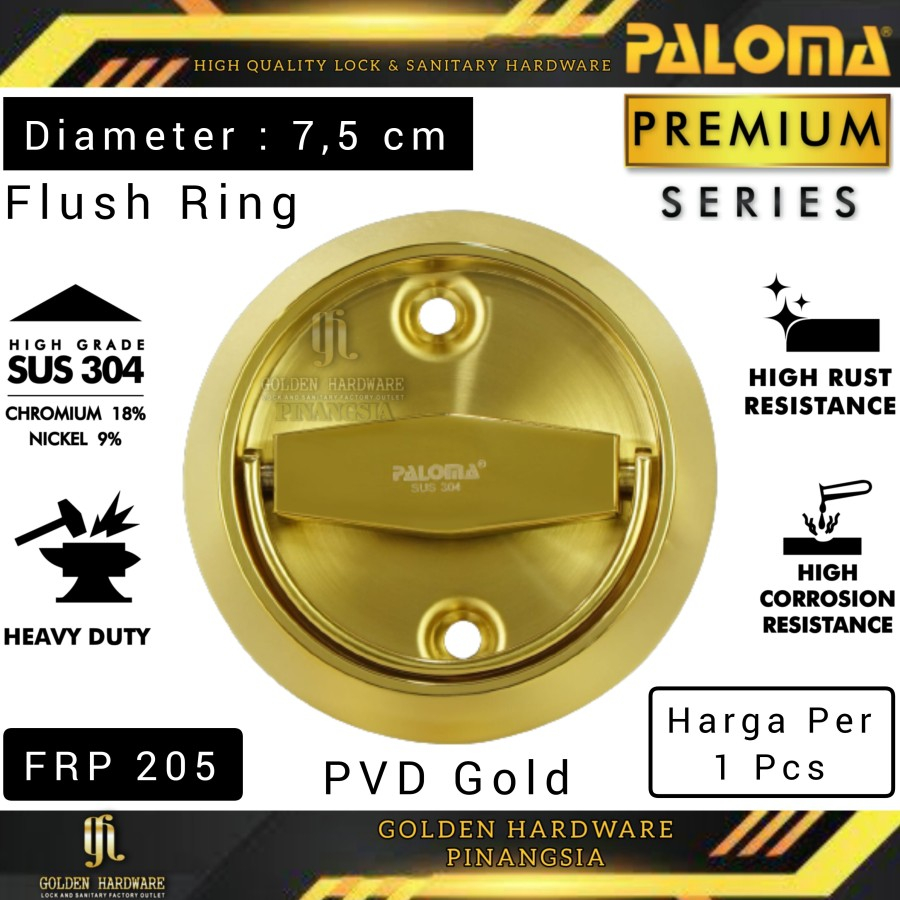 HANDLE PINTU GAGANG TARIKAN BULAT FLUSH RING GOLD EMAS PALOMA FRP 205