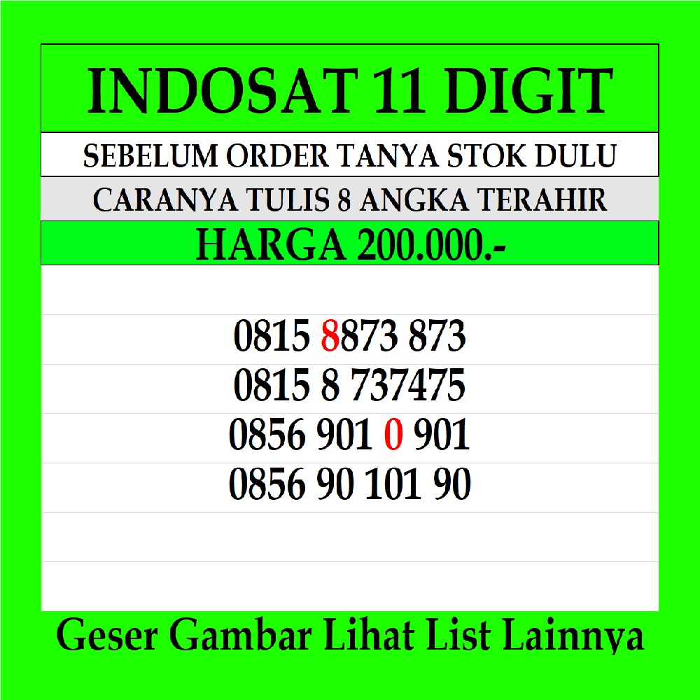 Nomor Cantik Indosat 11 Digit Kartu Perdana Prabayar  Nomer Reguler Mentari im3 4G LTE Ooredoo 10 12