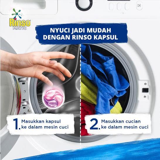 Rinso Matic Kapsul 3in1 Power Capsule isi 16 Deterjen Konsentrat Sakura Blossom / Lavender Fresh 168 gram untuk segala mesin cuci bukaan atas maupun depan front top load 3 in 1 Anti Noda Apek