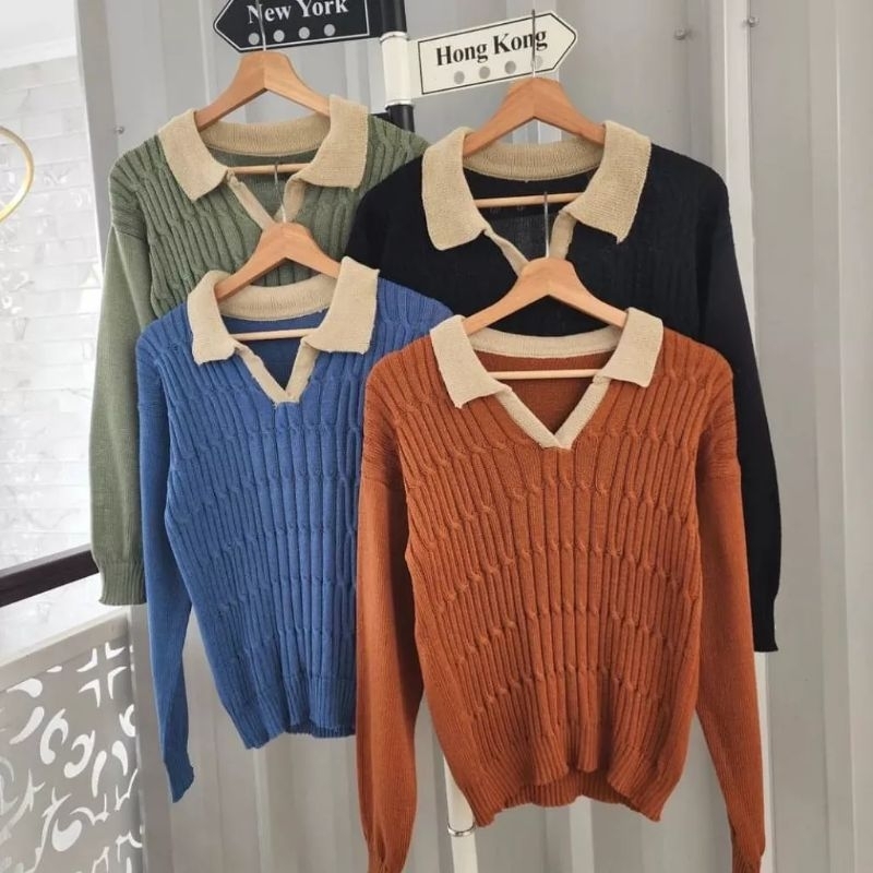 SWEATER RAJUT KERAH PREMIUM COLAR RANTAI CABLE | SWEATER RAJUT PREMIUM KOREAN STYLE | SWEATER RAJUT PREMIUM WANITA | SWEATER RAJUT PREMIUM KNITE