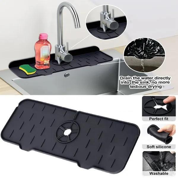 Kitchen Sink Faucet Handle Drip Catcher Silicone Mat Tray Washable