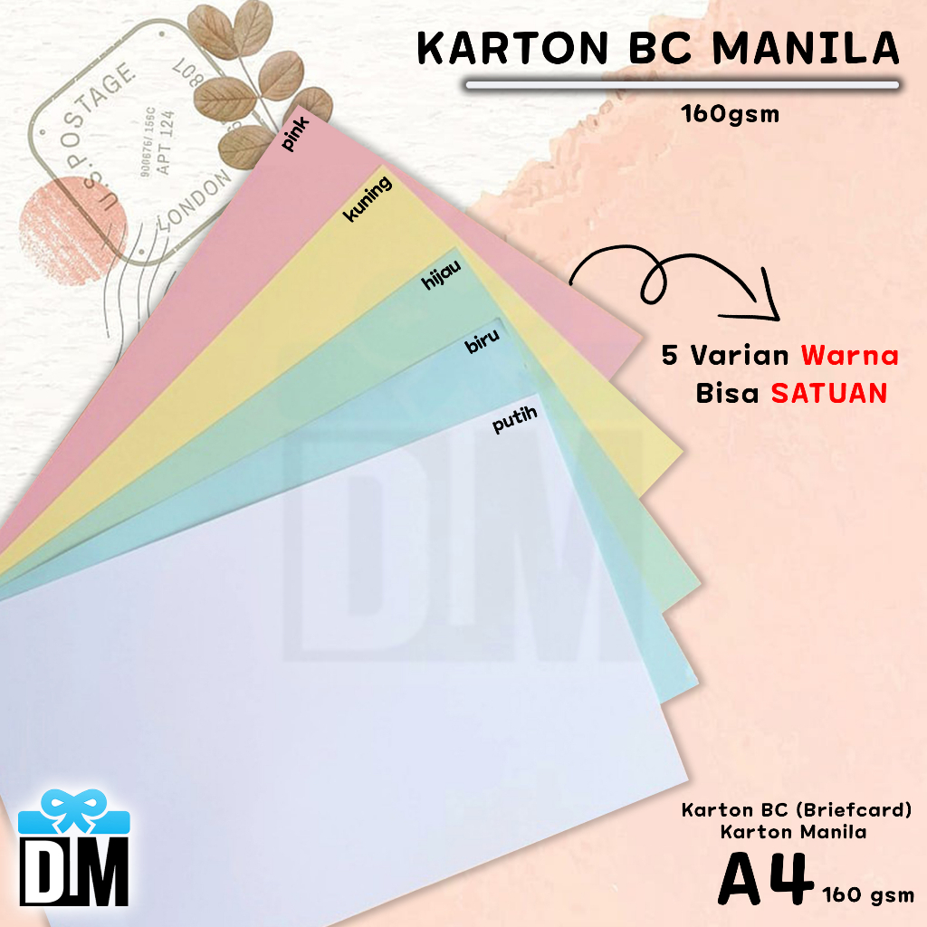 

Karton Manila Karton Briefcard BC Warna Warni 160gsm A4 Satuan Murah #M