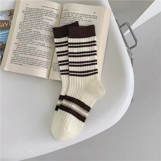 GO!KK1115 Kaos Kaki Panjang Motif Garis Coklat Brown Kaus Kaki Olahraga Atas Mata Kaki Unisex Kekinian