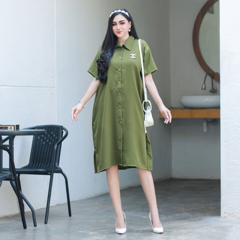 Atasan wanita dress casual polos soft colour ukuran M L XL XXL termurah