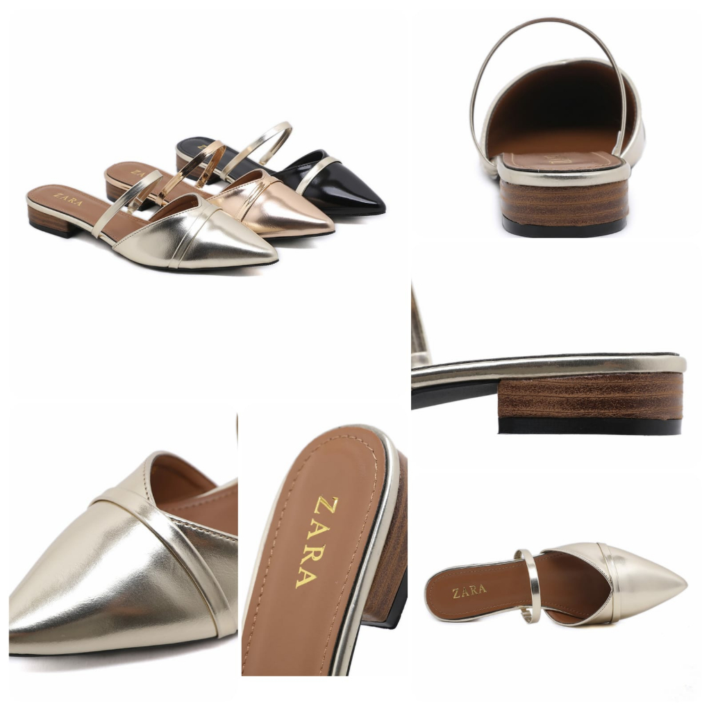 Sandal wanita mules lancip kulit glossy import kode 3888