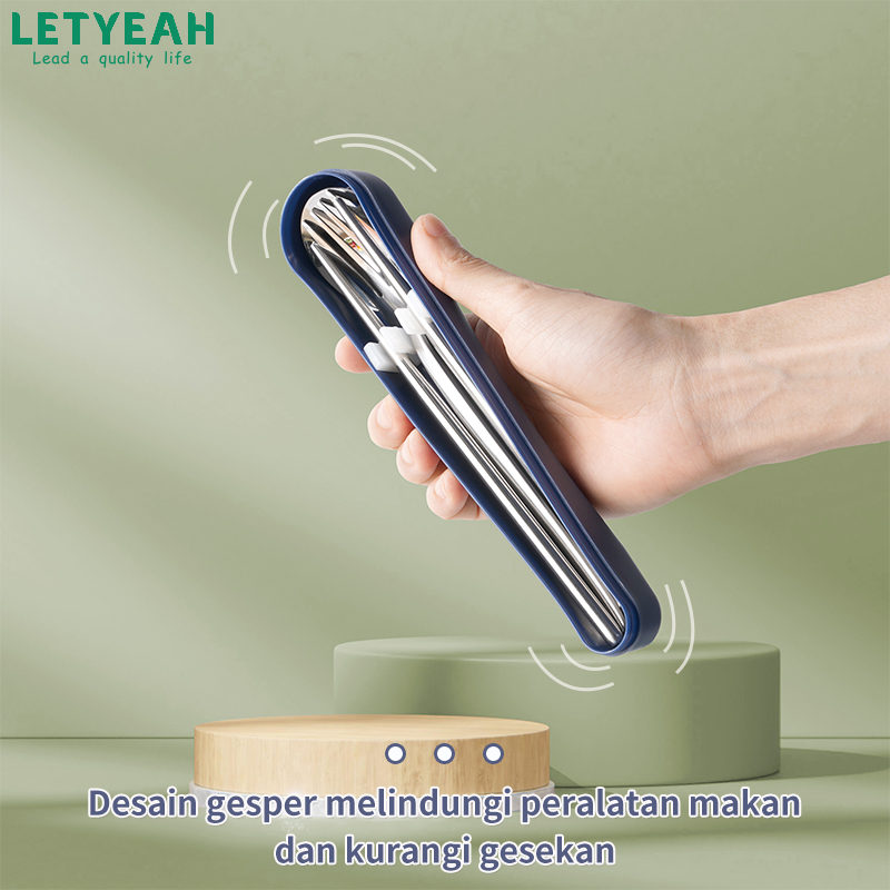 LetYeah 3Pcs Sendok Set Alat Makan stainless Sendok Garpu Set Portable Dengan Kotak Berbahan