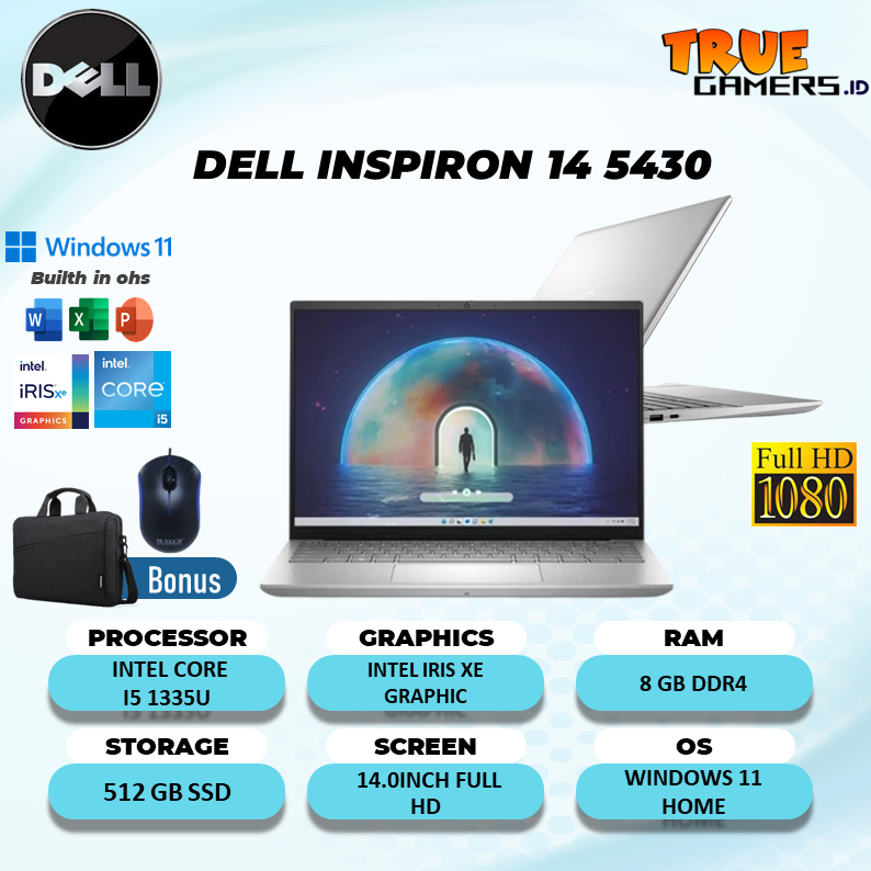 Laptop Dell Inspiron 14 5430 I5 1335U 8GB 512SSD IRISXE Win 11 free OHS 14.0FHD