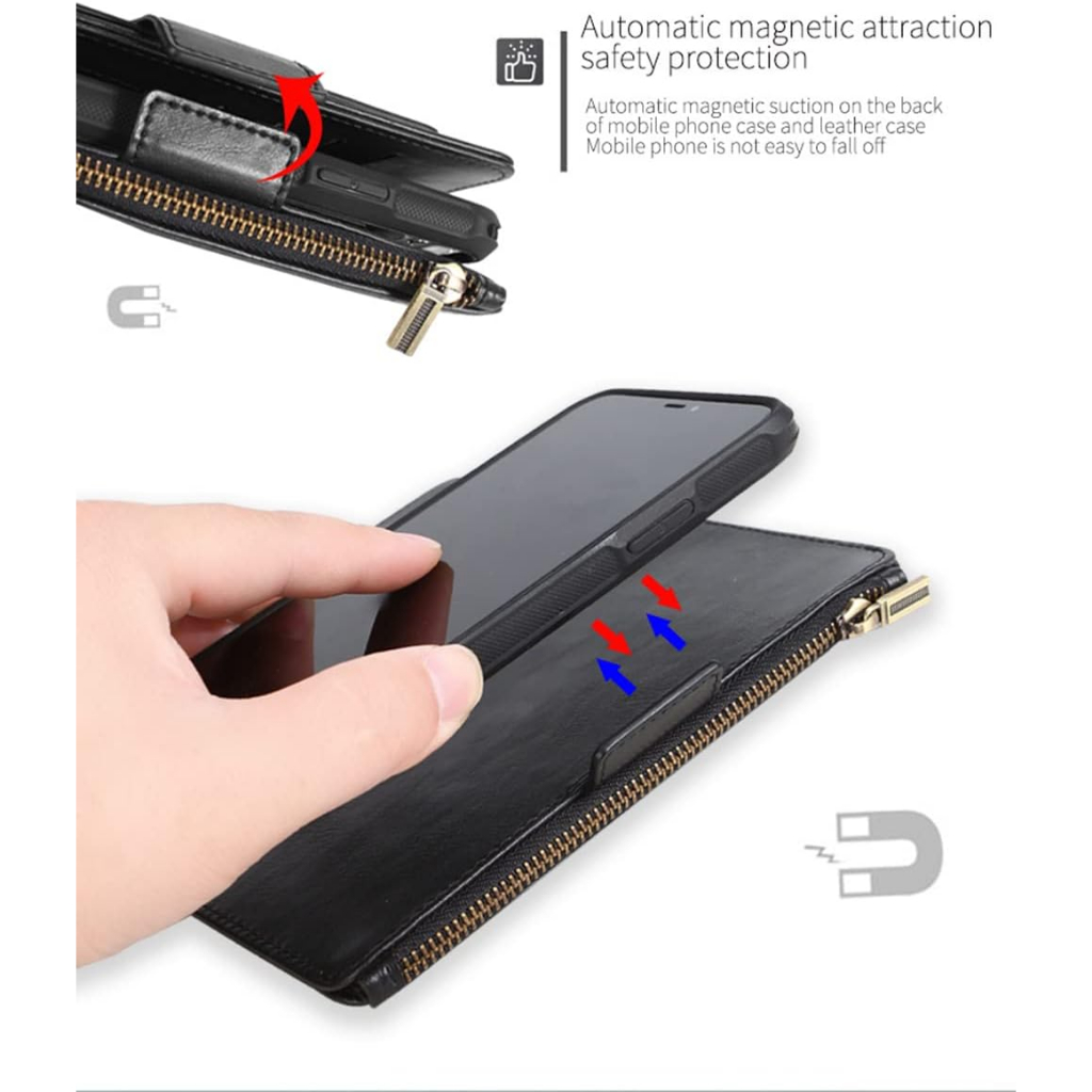 Casing Samsung Case Dompet Samsung S20 Case Kulit Dompet S20Plus S20 ULTRA IPHONE 11 IPHONE 11 PRO IPHONE 11 PRO MAX Leather Case iPhone Case Kulit Dompet iPhone Casing Dompet Kulit iPhone Detachable Magnetic Flip Cover with Card Holder Slots Zipper PU