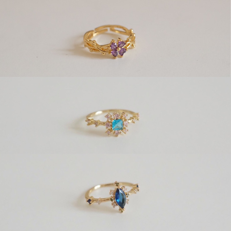 Ark.co - CORDELIA ring (clear, sapphire, aquamarine, amethyst) cincin zirconia rhinestone gemstone kristal permata solitaire blue green purple