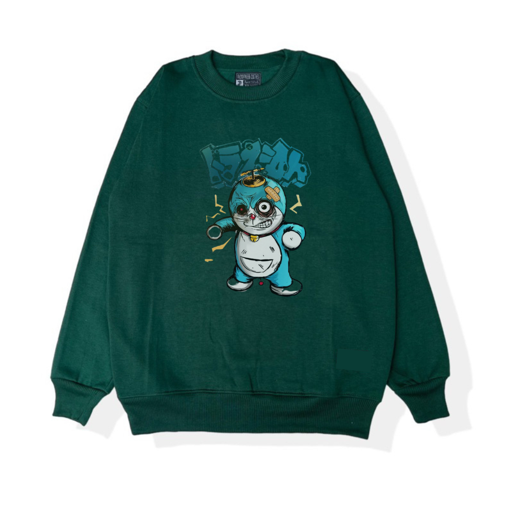 Sweater Doraemon Robot Coklatt | sweater crewneck Sablon hitam bahan flecee tebal | Crewneck Kualitas Distro