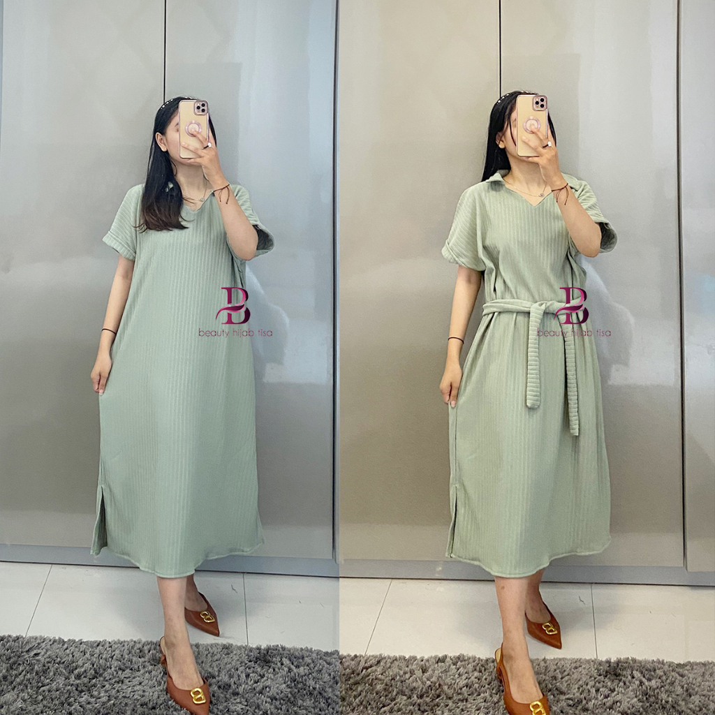 Dress Claudia korean style daster wanita terbaru kekinian simple elegan knite hornet beautyhijab