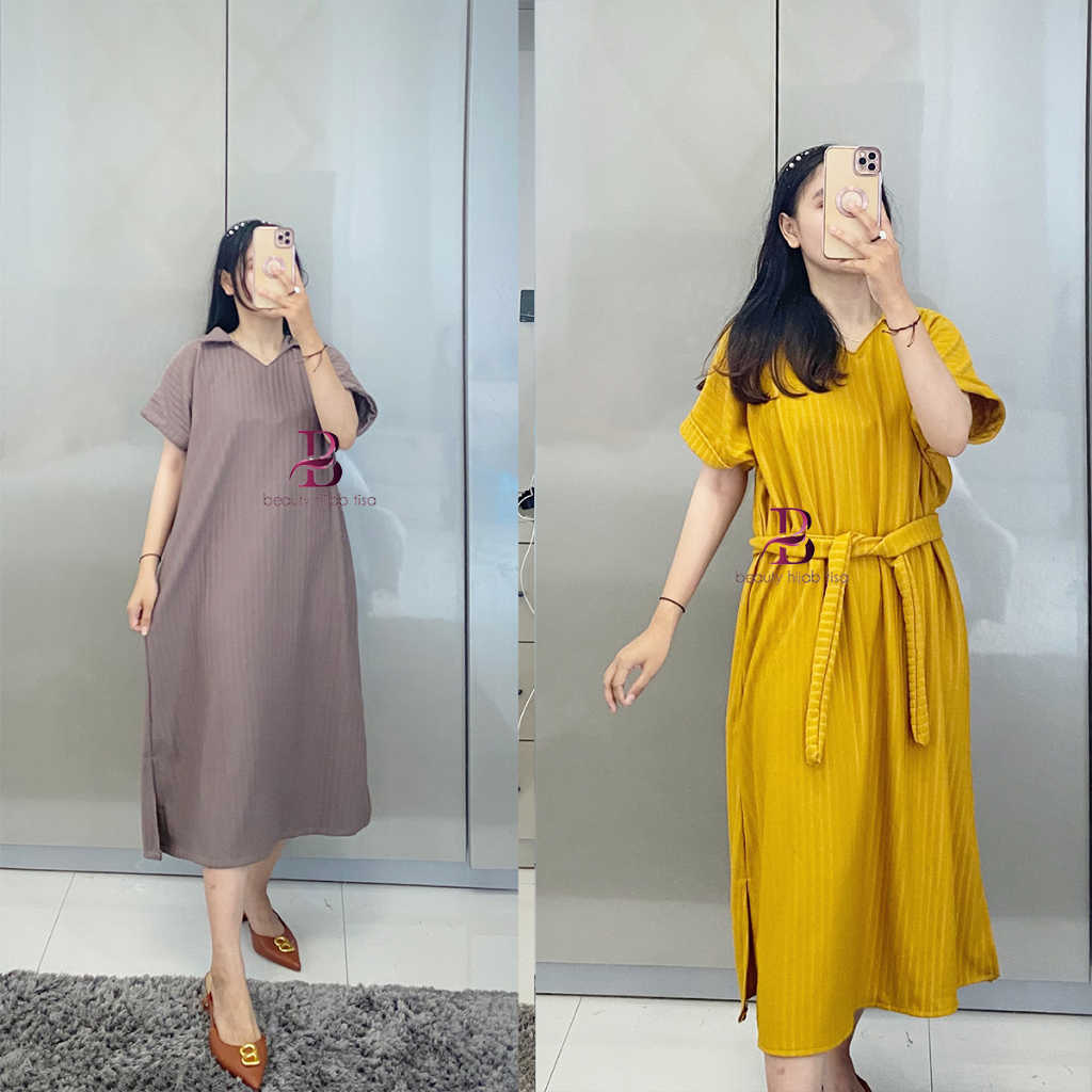 Dress Claudia korean style daster wanita terbaru kekinian simple elegan knite hornet beautyhijab