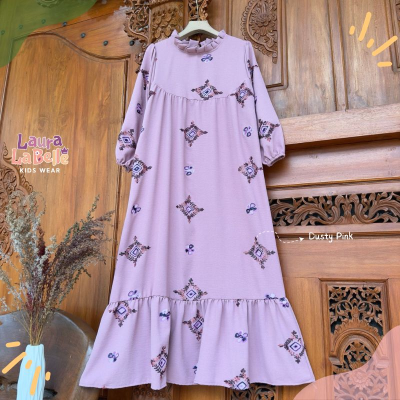 Gamis Emily Crinkle Bordir Laurakidshop 7 tahun - Dewasa