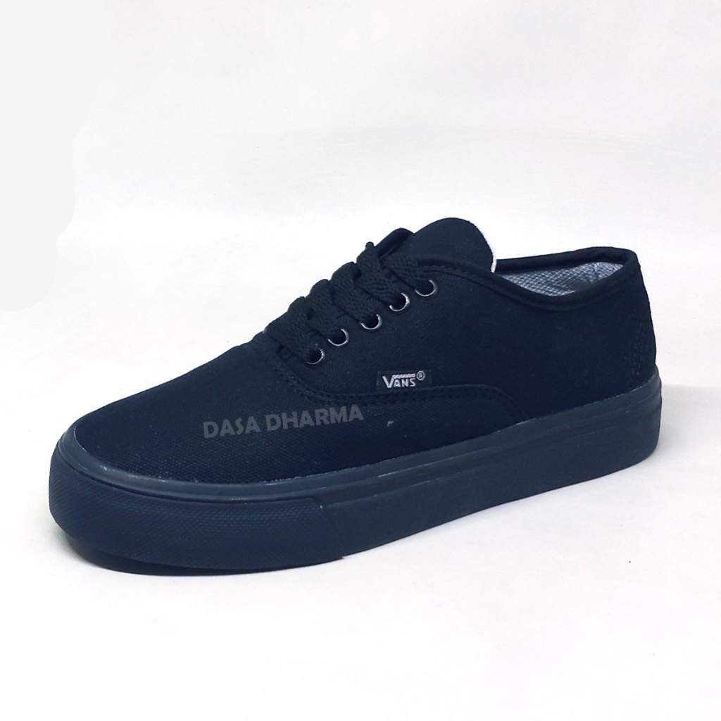 Sepatu Vens Pria Authentic Hitam Polos Sneakers Canvas Sekolah Size 36 - 43