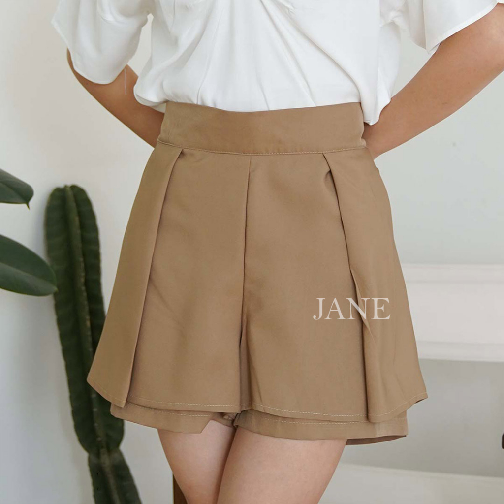 JANE COLLECTION || Basic Short Celana Pendek Hotpants Polos Putih Hitam Choco Grey Cream Celana Rok Casual Skort Berlin