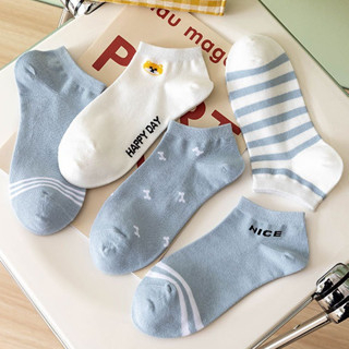 GO!KK1283 Kaos Kaki Wanita Pria Pendek Unisex Semata Kaki Ankle Motif biru muda Socks Korean