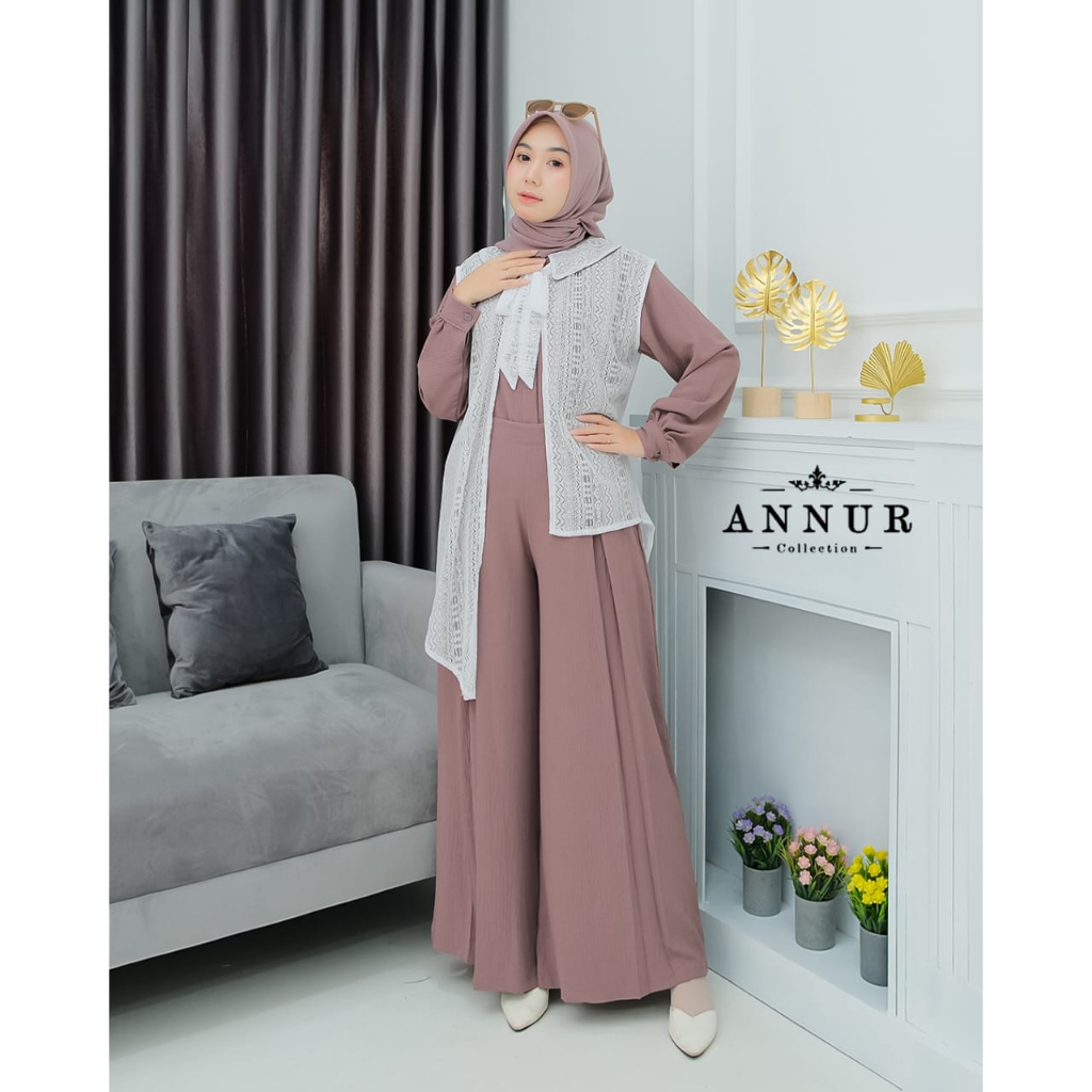 ONE SET SHANIN ANNUR OUTER BROKAT OUTFIT 3IN1 TERBARU KEKINIAN OOTD WANITA MUSLIM HITS BANGET