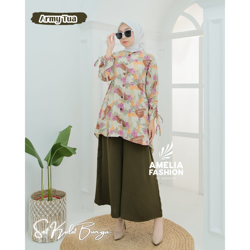 One Set Celana Kulot Aluna by Amelia setelan baju cringkle wanita model terbaru