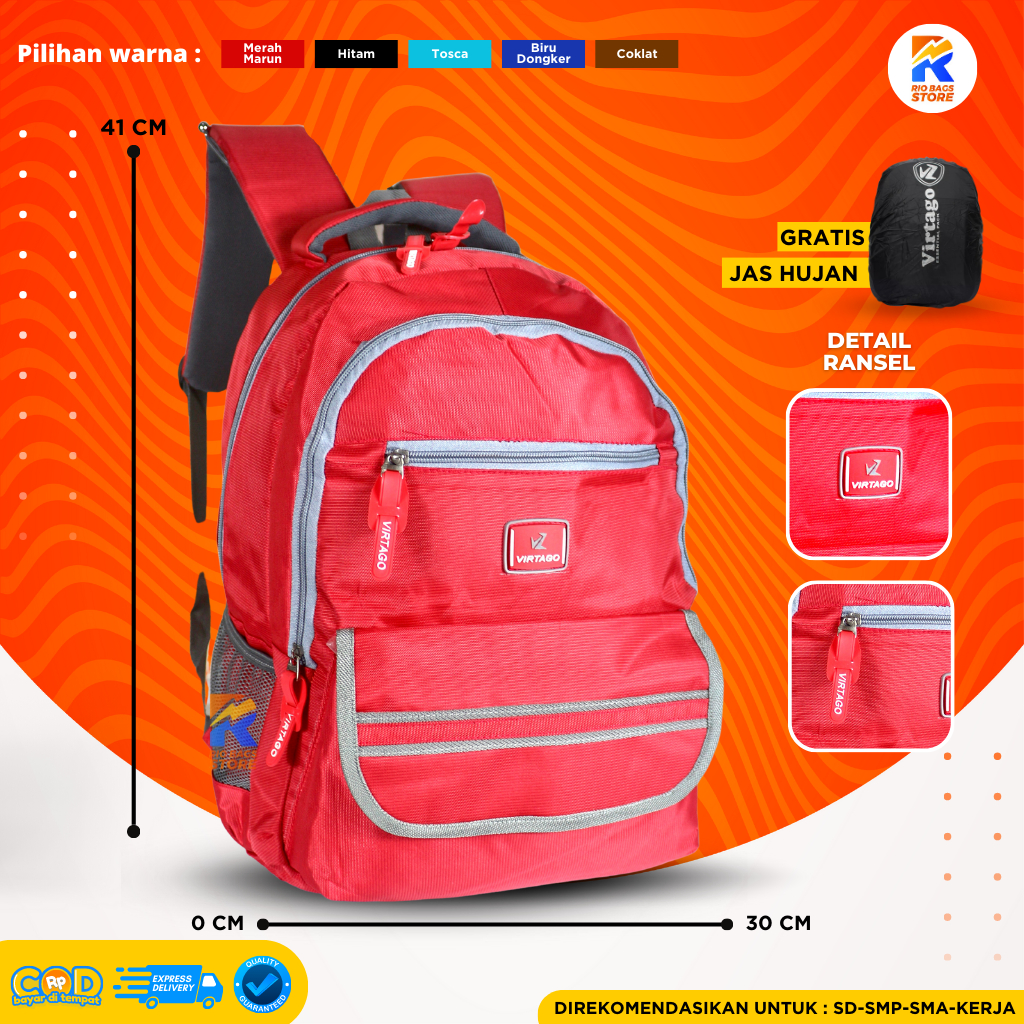 Tas Ransel Virtago/Tas Sekolah SD-SMP-SMA-KERJA/Tas Laptop Untuk Kerja Unisex