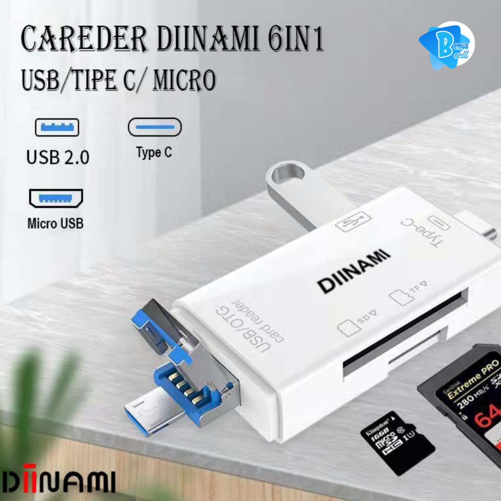 DIINAMI High Speed 6 in 1 OTG Card Reader USB 3.0 SD TF Micro SD Card Reader Type C Micro OTG Card R