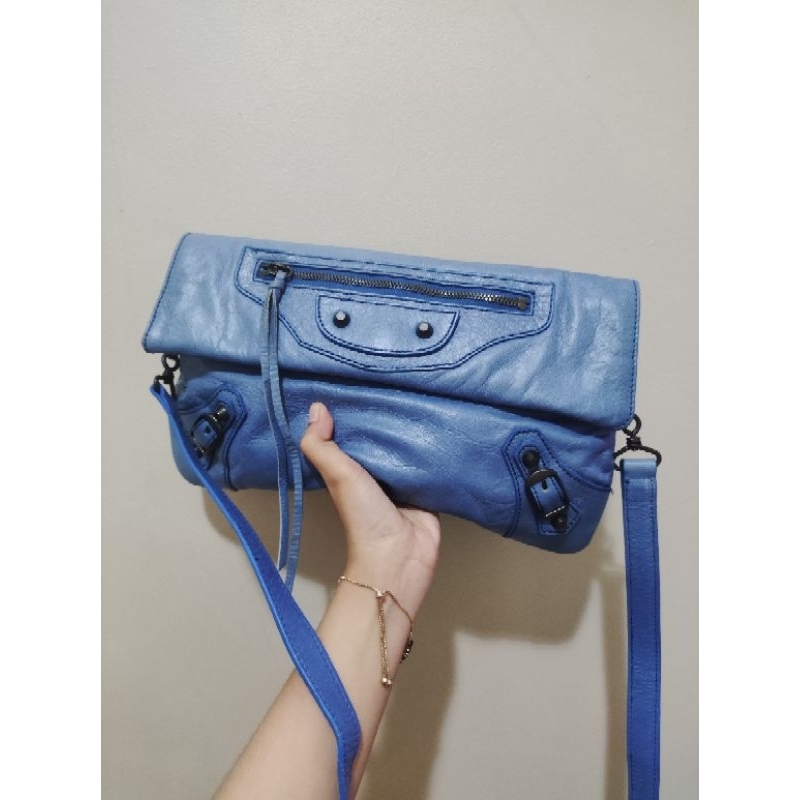 Clutch ala balen kulas pecah seribu | Sling ala balen biru kulit asli