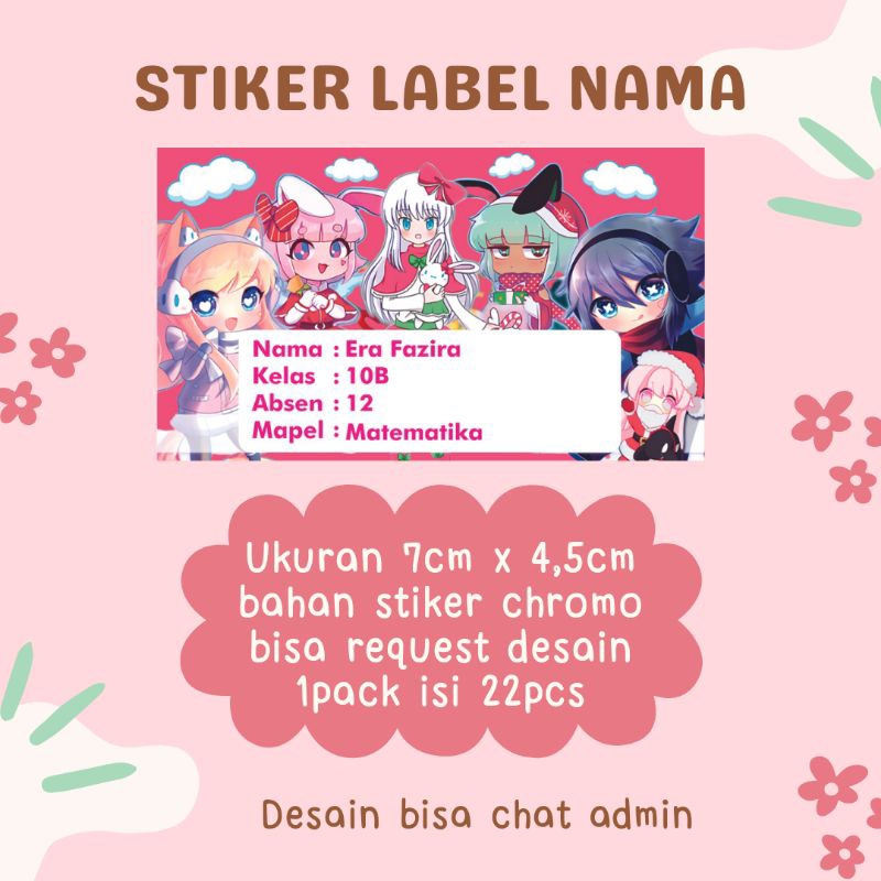 

Stiker Label Nama - Label Buku - Stiker custom 7cm x 4,5cm - Stiker Chromo Label buku - 1pack isi 22pcs