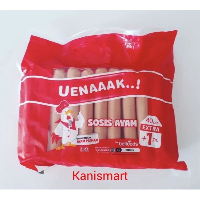 

belfoods sosis ayam uenak 1kg isi 41 pc / belfood sausages chicken / uenaaak goreng