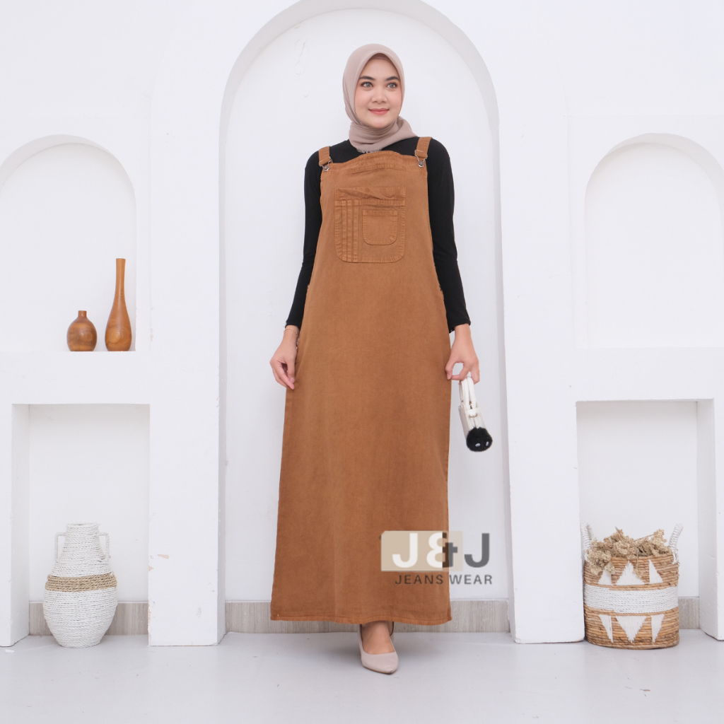 Vanesa Overall Jeans Rok wanita Motif Polos Kekinian Premium Terbaru 2023