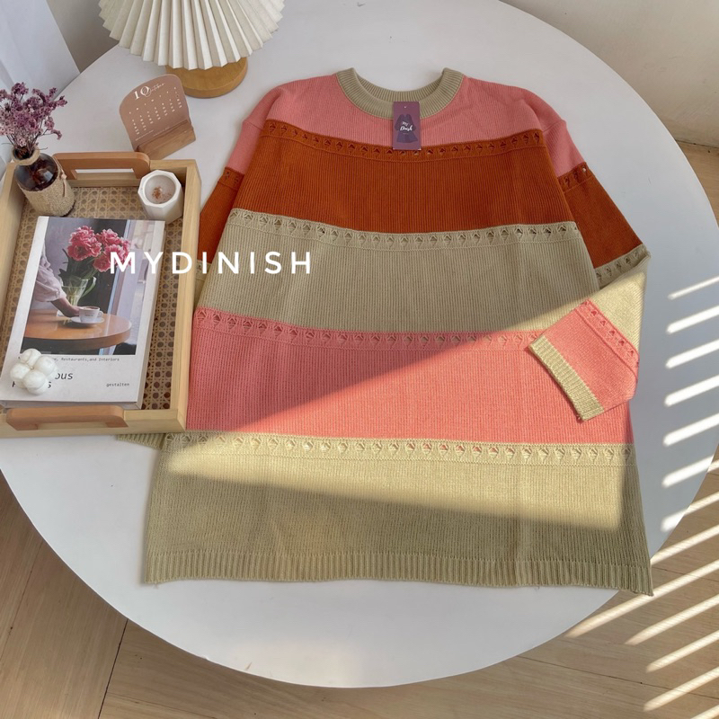 Mayra Sweater Rajut Wanita Motif Garis Kekinian