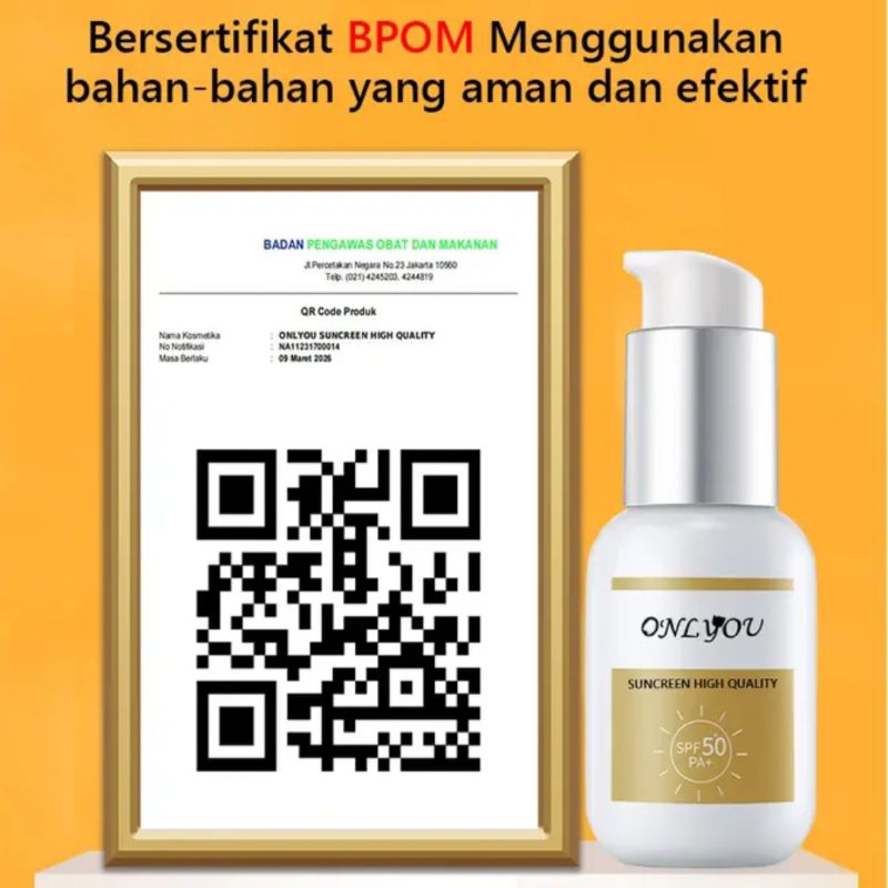 ONLYOU Suncreen SPF50+PA+ Perlindungan UV Wajah , Onlyou Whitening Suncscreen BPOM Original