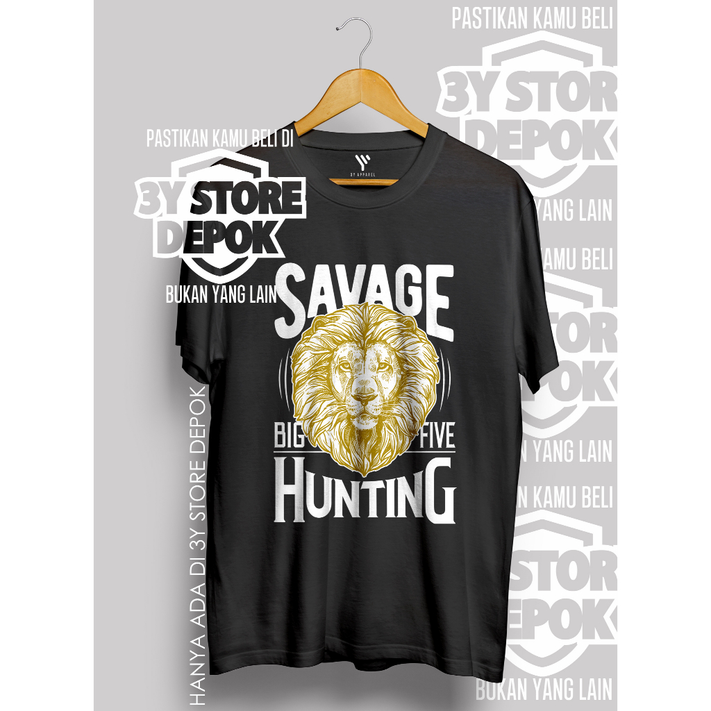 KAOS SANTAI SAVAGE HUNTING LION SINGA AFRIKA / PRIA/WANITA/ANAK-3Y STORE DEPOK