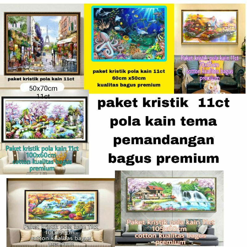 paket kristik pola kain 11ct tema pemandangan gunung kualitas bagus premium