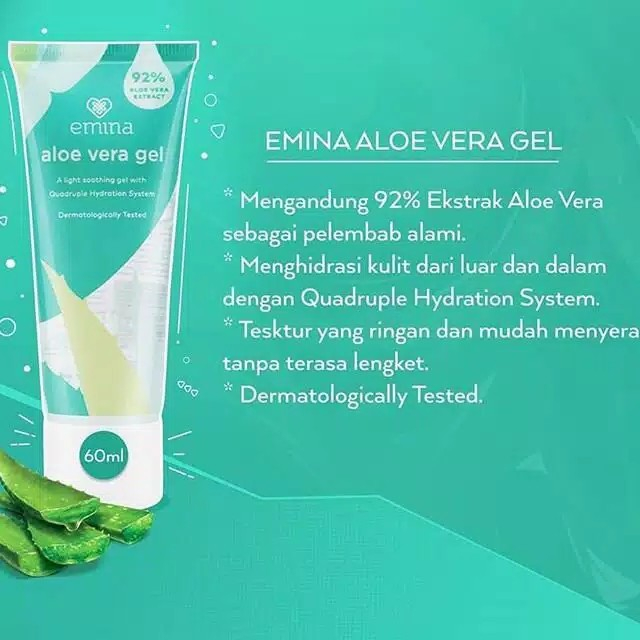 MFI - Emina Aloe Vera Gel | Pelembab Kulit Atasi Iritasi Tanpa Rasa Lengket | Netto 60 ML