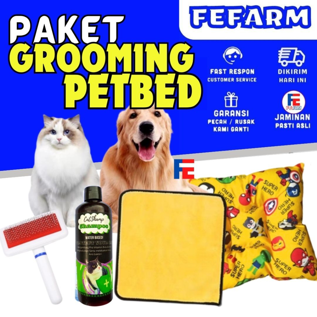 PAKET ANAK KUCING ANJING HANDUK ANJING KUCING PET SHAMPOO SAMPO PETBED PAKET GROOMING FEFARM