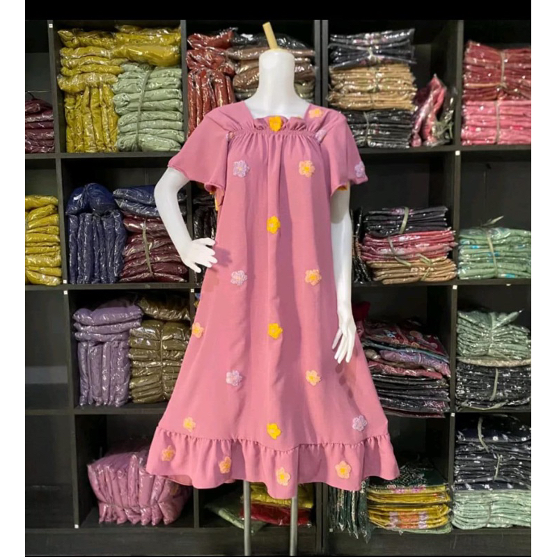 Dress fuji crinkle jumbo / daster pompom terbaru crinkle