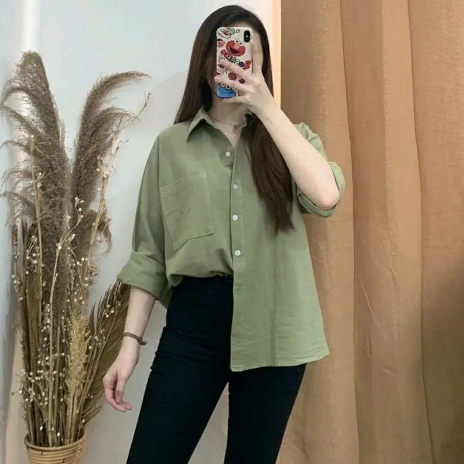 Nayaka Kemeja Wanita Oversize Linen Premium Blouse Jumbo Terbaru Atasan Wanita Kekinian